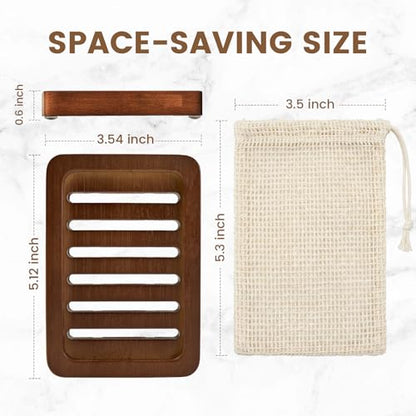 2PCS Self Draining Soap Holders, Rustic Slotted Bamboo Dish Tray, Easy Cleaning Wooden Soap Dish for Shower, Bathroom, Kitchen Sponges, Bath Tub, Packed in A Case (Walnut Style) - color: Dark Brown