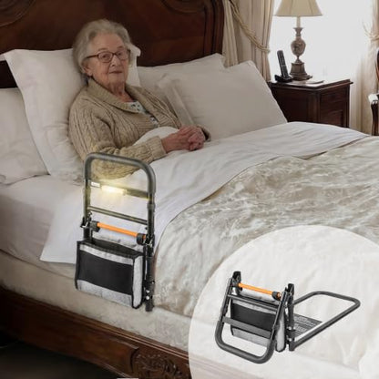 C1 Fold Pro Bed Rails for Elderly Adults Safety - Bed Cane Assist Rail for Seniors with Activated Light Adjustable Height - size: C1F Pro (Foldable NEW)