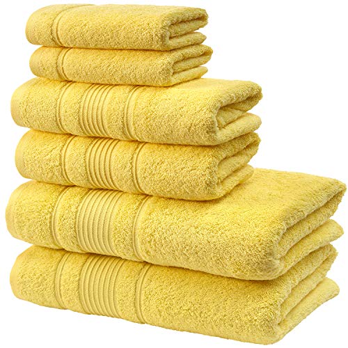 6-Piece Bath Towels Set, 100% Turkish Cotton Premium Quality Bathroom Towels, Soft and Absorbent Turkish Towels, Set Includes 2 Bath Towels, 2 Hand Towels and 2 Washcloths (Yellow) - color: Yellow, size: 6 Pieces Towel Set