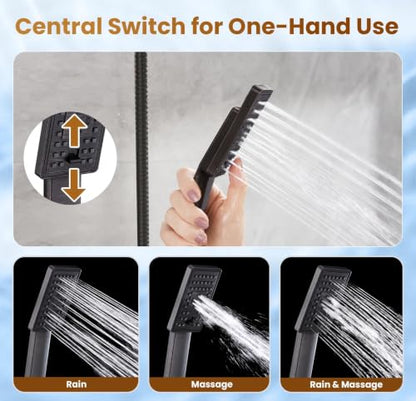 BRIGHT SHOWERS Rain Shower Head with Handheld Spray, 8 Inch Rainfall Shower Head Combo with 60" Hose, Adjustable Dual Square Showerhead Set with 3-Way Diverter, Wall Bracket, Oil-Rubbed Bronze - color: Oil Rubbed Bronze, style: Dual Shower Head