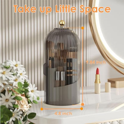 YOOLENS Makeup Brush Holder with Lid 360 Rotating Clear Dustproof Make Up Organizers for Vanity Bathroom Countertop, Gray - color: Gray