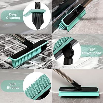 Grout Cleaner Brush with Long Handle, V-Shaped Floor Scrub Brush Swivel Grout Brush Stiff Bristle Floor Grout Scrubber for Bathroom, Tile Line, Crevice, Kitchen, Wall, Deck, Garage (Green) - color: Green