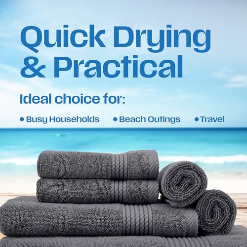 East'N Blue Lara Premium Bath Towel Set 6 Piece - Soft & Highly Absorbent Bathroom Towel Set, 100% Luxury Turkish Cotton, Flannel Bath Towels, 1 Bath Towel, 1 Hand Towel, 4 Washcloths - Dark Gray - color: Dark Grey, size: 1 Bath Towel, 1 Hand Towel, 4 Was