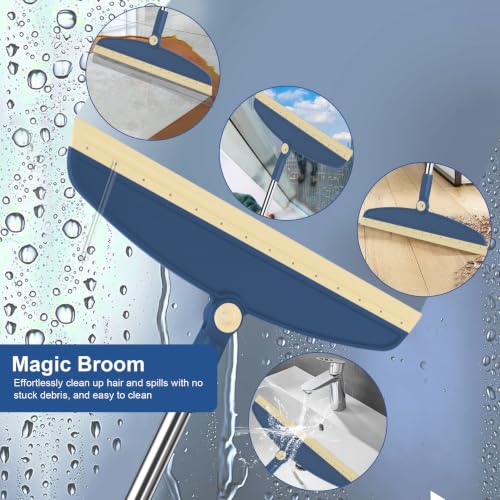 Broom and Dustpan Combo Set, 51" Long Handle with Squeegee & Mini Set | Blue Complete Cleaning Kit, Floor Squeegee for Wet & Dry Messes, Built-in Comb Dustpan, Mini Broom Set，for Home & Pet Areas - color: Blue