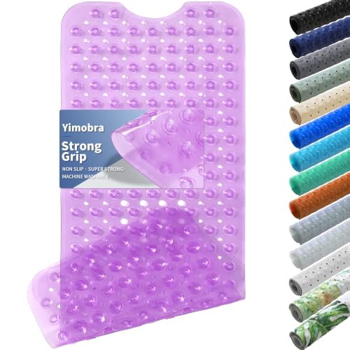 Yimobra Non Slip Bathtub Mat 40 x 16 Inch, Extra Long Shower Mat with Drain Holes, Machine Washable Baby Bath Mats, Strong Suction Cups for Bathroom Floor, Clear Purple - color: Clear Purple