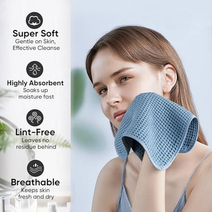 Microfiber Waffle Face Towels, 4 Pieces, Soft, Absorbent, Fast Drying, Lint Free 430 GSM (Blue) - color: Blue