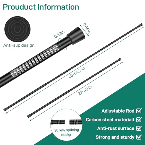 Shower Curtain Rod, No Drill Spring Tension Curtain Rods for Windows, Bathroom, Closet, Non-Slip, Anti-Rust, 0.63" Diameter,16WU15-54BLKx1 - color: black, size: 16"-54" 1pcs