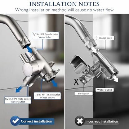 G-Promise Solid Metal Shower Head Diverter with Holder 3-Way | Spray Separately or Both, Adjustable-Angle Bracket, Anti-Leak, Smooth Knob Switch, Easy Install, Universal Replacement Part - color: Brushed Nickel