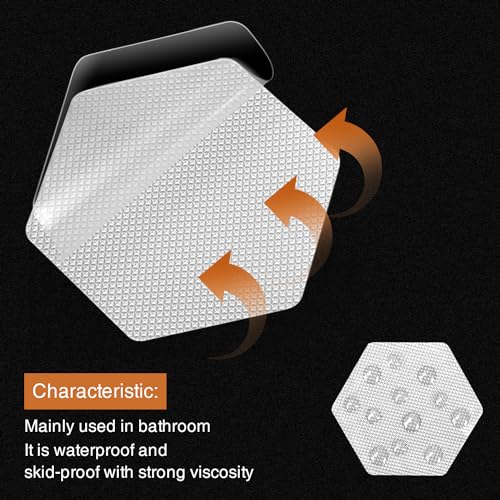 Secopad Bathtub Stickers Non-Slip, 12 PCS White Hexagon Safety Shower Treads Adhesive Appliques with Premium Scraper - color: White