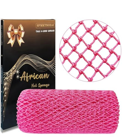 SPMKTBOZAI African Net Sponge Authentic, Exfoliating Net for Body Back | African Net Sponge with Knots| Long Stretch Net Sponge| African Net for Sensitive Skin| Durable & Quick Dry| Daily Use| Pink - color: Pink
