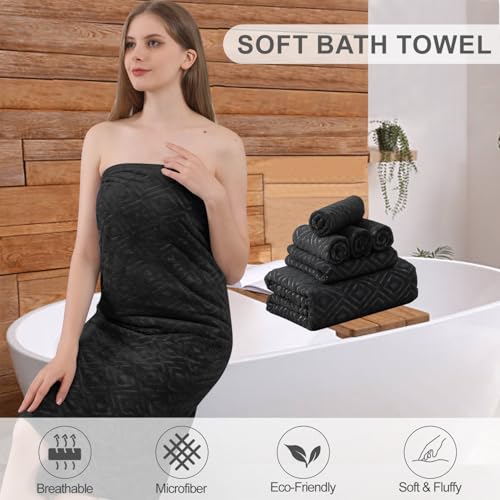 Smuge 18-Piece Bath Towel Set, Include 6 Bath Towel Sheets, 6 Hand Towels and 6 Washcloths - Highly Absorbent Quick Dry 100% Microfiber,Ultra Soft Bathroom Towel Set (Black) - color: Black, size: 18 Pcs Bath Towel Set