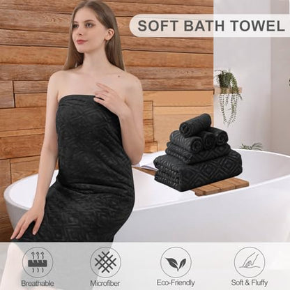 Smuge 18-Piece Bath Towel Set, Include 6 Bath Towel Sheets, 6 Hand Towels and 6 Washcloths - Highly Absorbent Quick Dry 100% Microfiber,Ultra Soft Bathroom Towel Set (Black) - color: Black, size: 18 Pcs Bath Towel Set
