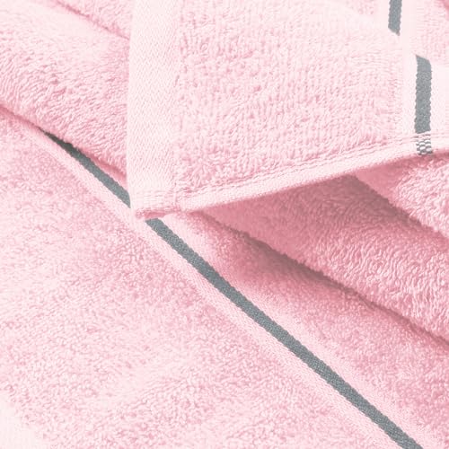 MyOwn Ultra Soft 6 Pack Cotton Towel Set, Contains 2 Bath Towels 28x55 inch, 2 Hand Towels 16x24 inch & 2 Wash Coths 12x12 inch, Ideal Everyday use, Compact & Lightweight - Pink - color: Pink, size: 6 Piece Set