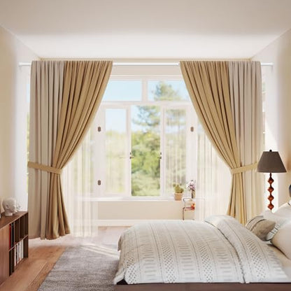 Tension Curtain Rod 43-124 Inches Extra Long White Heavy Duty | Tension Rods Adjustable Curtain Rod No Drilling Spring Loaded Tension Rod for Windows Patio Curtains and Non Slip - color: White, size: 43 to 124 inches