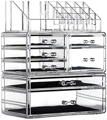 Cq acrylic 3 Pack Clear Skincare Organizer for Vanity, Stackable 7 Drawers Make Up Organizer,Cute Cosmetic Organizer for Vanity Jewelry,Hair Clip,Beauty,Skincare Product Dresser Acrylic Desk Organizer - size: 7 Drawers