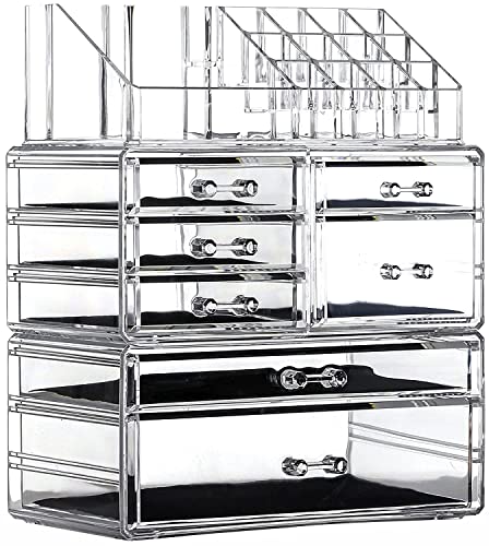 Cq acrylic 3 Pack Clear Skincare Organizer for Vanity, Stackable 7 Drawers Make Up Organizer,Cute Cosmetic Organizer for Vanity Jewelry,Hair Clip,Beauty,Skincare Product Dresser Acrylic Desk Organizer - size: 7 Drawers