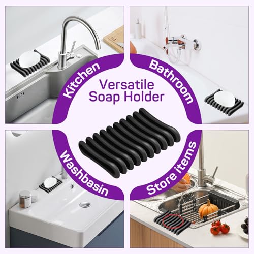 2 Pcs Self Draining Silicone Soap Holder - Waterfall Design Soap Dishes for Bathroom, Keeps Soap Bars Dry & Clean,Black - color: Black