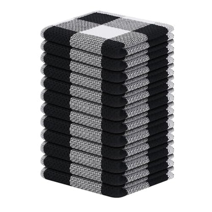 Homaxy 100% Cotton Check 12 Pack Dish Cloths, 12" x 12", White & Black | Waffle Weave, Plaid, Super Soft and Absorbent Dish Rags, Quick Drying, Multi-Purpose - color: White & Black, size: 12 x 12 - 12 Pack