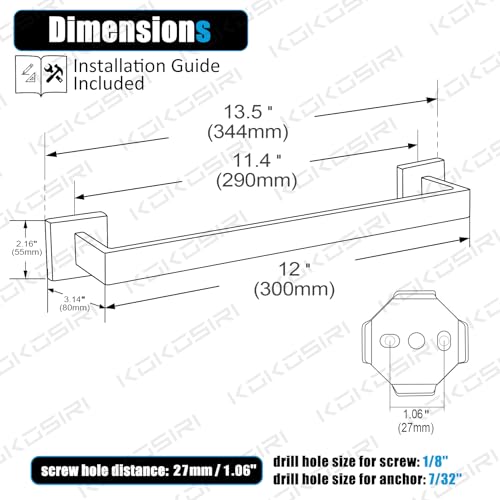 KOKOSIRI 12-Inch Single Towel Bar, Bathroom Kitchen Towel Holder, Wall Mounted SUS304 Stainless Steel Towel Rack, Matte Black, B4003BK-L12 - color: Matte Black, size: 12-Inch