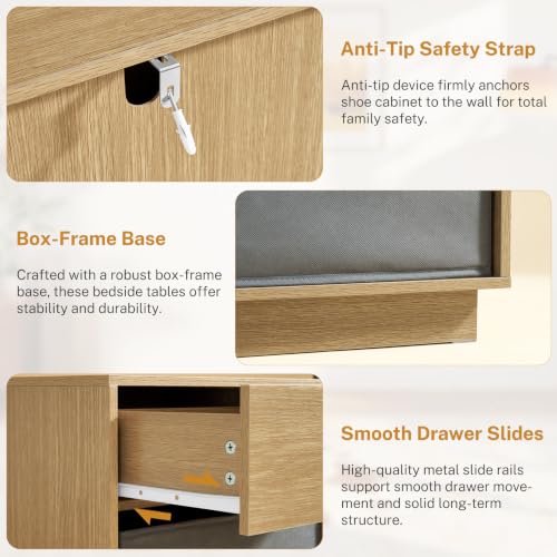 Night Stand with Drawer, Nightstand with Metal Slide, Nightstands Bedside Table with Removable Fabric Drawer, Night Stands for Small Space, Bedroom, Natural - color: Unbzx033r-zf