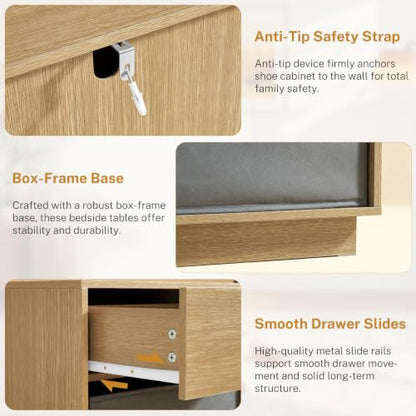 Night Stand with Drawer, Nightstand with Metal Slide, Nightstands Bedside Table with Removable Fabric Drawer, Night Stands for Small Space, Bedroom, Natural - color: Unbzx033r-zf