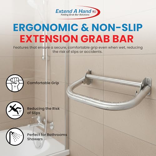 Extend-A-Hand Folding Grab Bar Extension 16" | Heavy-Duty Stainless Steel Wall-Mounted Bathroom Safety Bar for Shower, Toilet & Bathtub - color: Stainless Steel, size: 16x12 inches