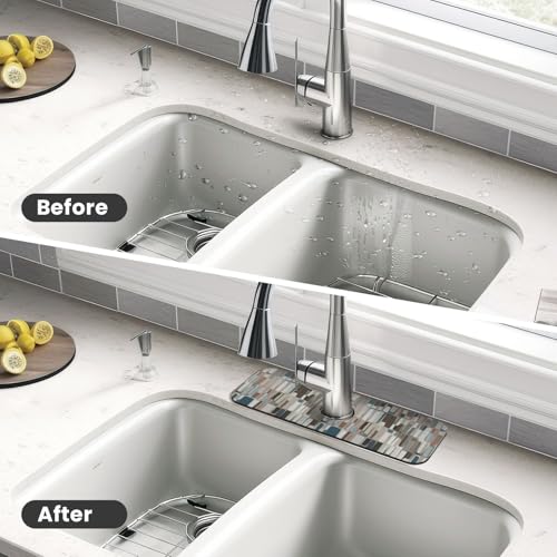 Abstract Boho Mid Century Modern Kitchen Sink Splash Guard Faucet Mat Super Absorbent Fast Drying Mat Sink Gadgets-Fast Drying Pad Sink Mat For Kitchen Bathroom (15" X 5.5" ) - color: Abstract Boho Mid Century Modern