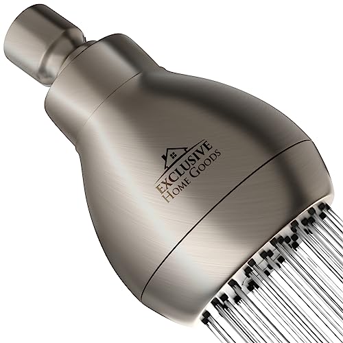 High Pressure Shower Head - Brushed Nickel - Powerful Deluxe Bathroom Showerhead with Strong Spray Stream and Small Silicone Nozzles - Universal Fit Works with High and Low Water Flow Showers-2.5 GPM - color: Brush Nickel, size: 2.5 GPM