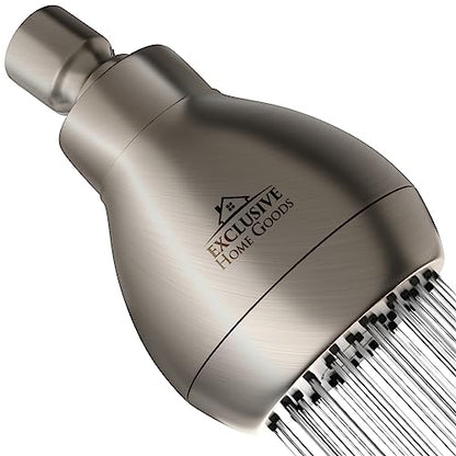 High Pressure Shower Head - Brushed Nickel - Powerful Deluxe Bathroom Showerhead with Strong Spray Stream and Small Silicone Nozzles - Universal Fit Works with High and Low Water Flow Showers-2.5 GPM - color: Brush Nickel, size: 2.5 GPM