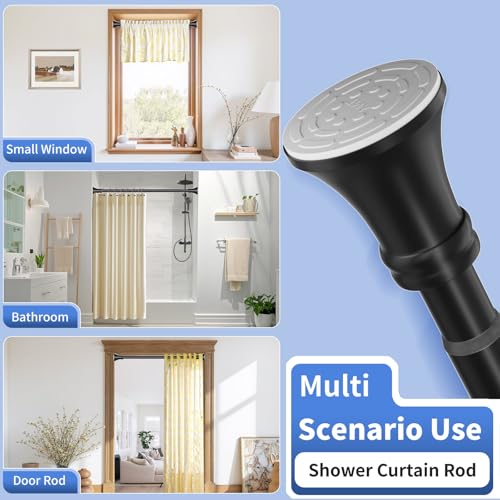 Black Shower Curtain Rod 36-68 Inch(3-5.67ft), No Slip No Drill Stainless Steel Spring Tension Curtain Rod, No Rust Shower Rod Adjustable For Bathroom closet - color: Matte Black, size: 36"-68"