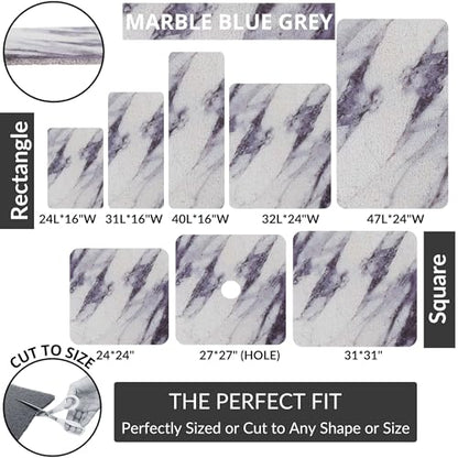 Enkosi Loofah Shower Mat Non Slip – Square Anti Slip Bath Mat for Inside Showers, Bathtub, Tub, Bathroom - Cushioned, Quick Dry PVC with Drain Holes - Secure Grip Safety Pad (Marble Grey Blue 24x24) - color: Marble Blue Gray, size: 24" x 24" (Square)