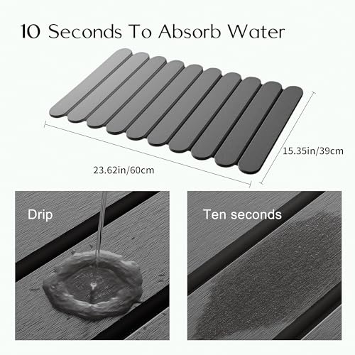 24"×16" Grey Stone Dish Drying Mats for Kitchen Counter, Large Quick Dry Collapsible Eco-Friendly Super Absorbent Diatomaceous Earth Heat-resistant Mat for Dishes Bottles Cups, Match Any Countertop - color: Dark Grey