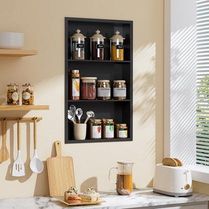 14x24 Recessed Medicine Cabinet, Bathroom Wall Cabinet, 304 Stainless Steel Recessed Wall Niche with 3-Tiers Shelves, Matte Black - color: Matte Black, size: 14'' x 24''