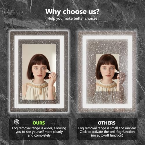 Sweetcrispy 28.1"x36.1" Smart Anti-Fog LED Bathroom Mirror with Front Light & Backlit, 3 Color Temperatures, Dimmable, Memory Function, Rectangle Modern Vanity Mirror