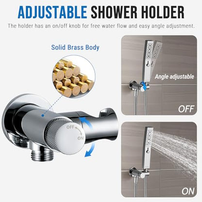 G-Promise All Metal 3-Function Handheld Shower Wand | Built to Last, Easy Install, with On/Off Switch Holder, Extra Long Hose, Modern Upgrade - color: Chrome, style: Square