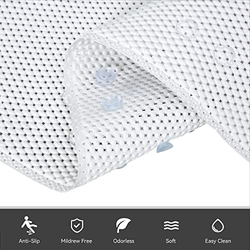 Bathtub Mat Non Slip Ivory 36” X 17” Shower Mat Soft Foam Bath Mats for Bathroom Tub, Bathtub Mat with Drain Holes, Suction Cups, Shower Mat Non Slip - color: White