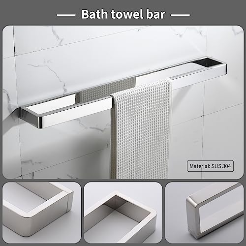 YACVCL 4-Piece Bathroom Hardware Accessories Set Polished Chrome Towel Bar Set Square Towel Holder Kit Stainless Steel Wall Mounted - color: Chrome