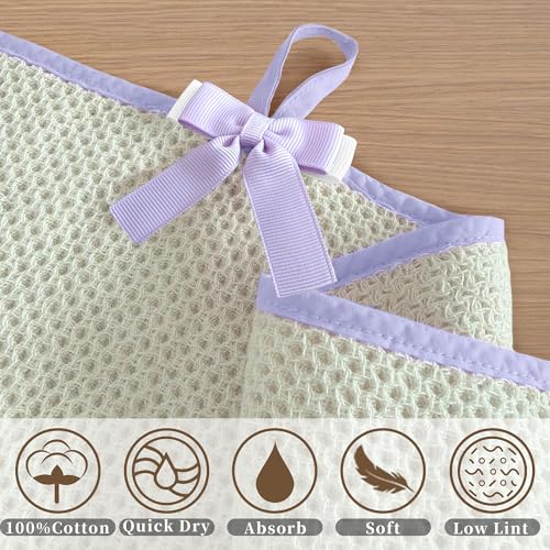 VOOVA & MOVAS Waffle Bathroom Towels 2 Pack, 100% Cotton, 57x33 in, Beige | Great for Home Bathroom & Shower, Built-in Hanging Loop, Purple Piping, Waffle Weave Texture - color: Purple Piping, size: 2PC Bath Towels (33"x57")