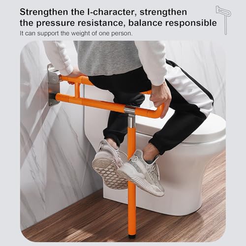 Toilet Grab Bar 24 Inch, Foldable Toilet Grab, Foldable Toilet Grab Bar with Particle Texture, Stainless Steel Knurled Handicap Safety Handrails for Disabled Elderly Pregnant Yellow - color: Yellow