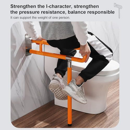 Toilet Grab Bar 24 Inch, Foldable Toilet Grab, Foldable Toilet Grab Bar with Particle Texture, Stainless Steel Knurled Handicap Safety Handrails for Disabled Elderly Pregnant Yellow - color: Yellow