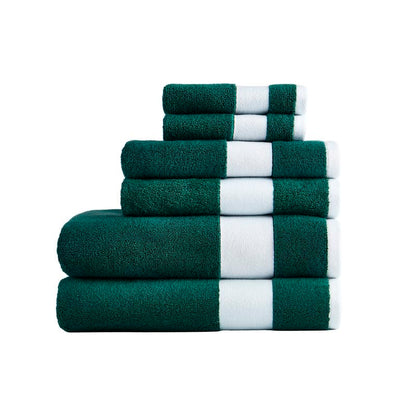 Lacoste Sport Stripe 6-Piece Luxury Cotton Towel Set – Made with 100% Soft Supima Cotton, Absorbent & Quick-Drying, Includes 2 Bath Towels, 2 Hand Towels, 2 Washcloths, Croc Green - color: Croc Green