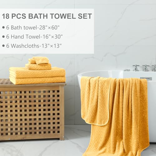 Smuge 18-Piece Bath Towel Set, Include 6 Bath Towel Sheets, 6 Hand Towels and 6 Washcloths - Highly Absorbent Quick Dry 100% Microfiber,Ultra Soft Bathroom Towel Set (Ginger) - color: Ginger, size: 18 Pcs Bath Towel Set