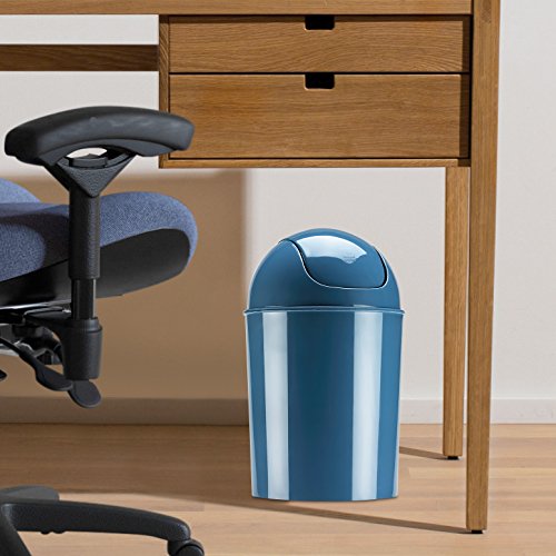 Umbra 1.25 Gallon Mini Waste Can with Removable Swing-Top Lid - Small Garbage Bin for Kitchen, Bathroom, Bedroom, Office - Compact Trash Can Fit Under Tables & Counters - Blue - color: Blue