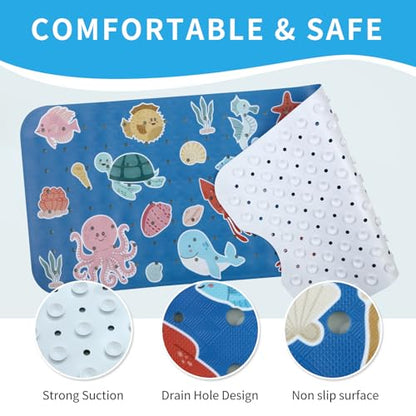 Bath Tub Shower Mat Non Slip Kids Bathtub Mat Anti Slip Baby Bath Mat for Tub 40 x 16 Inch Extra Long Toddler Bath Mat with Suction Cups and Drain Holes for Bathroom Floor,Machine Washable,Octopus - color: Octopus