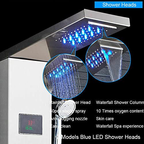 LED Shower Panel Tower Faucet Set rain Massage Body Jets System Stainless Steel
