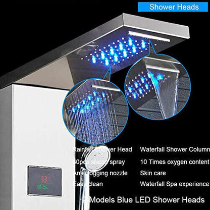 LED Shower Panel Tower Faucet Set rain Massage Body Jets System Stainless Steel