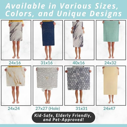 Enkosi Loofah Non-Slip Shower Mat - Shower Floors, Bathtub, Bathrooms, Wet Areas - Cushioned Bath Mat with Drain Holes - Quick Dry PVC, Secure Safety Pad Without Suction Cups (32x24 Grey) - color: Grey, size: 32" x 24" (Rectangular)