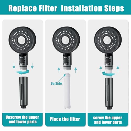 Handheld Filter RV Shower Head with Stainless Steel Shower Hose | ON OFF Switch,5 Mode High Pressure Spray,for RV,Camper,Bathroom,with No Drilling Wall Mount Adhesive Shower Holder
