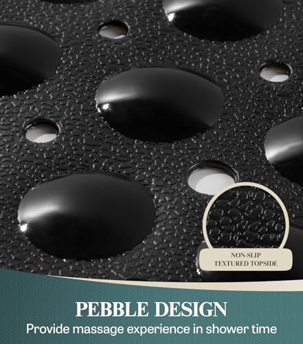HITSLAM 21x21 Inch Square Shower Mat Non Slip, Anti Slip Bathtub Mat with Strong Suction Cups & Drainage Holes, Machine Washable Bathroom Floor Mat for Inside Shower Stall and Tub, Black - color: Black