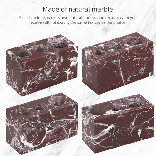 Natural Marble Toothbrush Holder, Rosso Lepanto, 3 Slots | Large Bathroom Organizer Countertop, Ventilation Design, Stone Toothbrush and Toothpaste Stand, Non-Slip Silicone Pads - color: Rosso Lepanto, size: 3 Slots